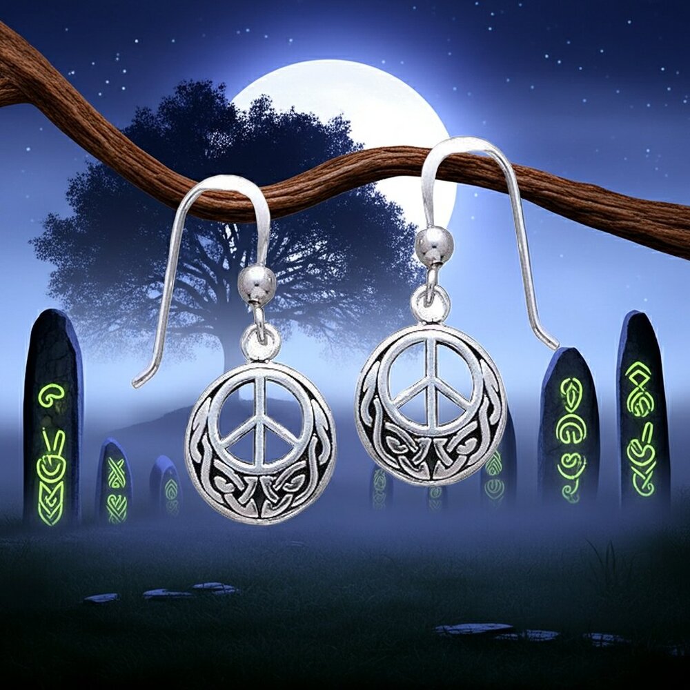 Celtic Knot Peace Sign Sterling Silver Earrings